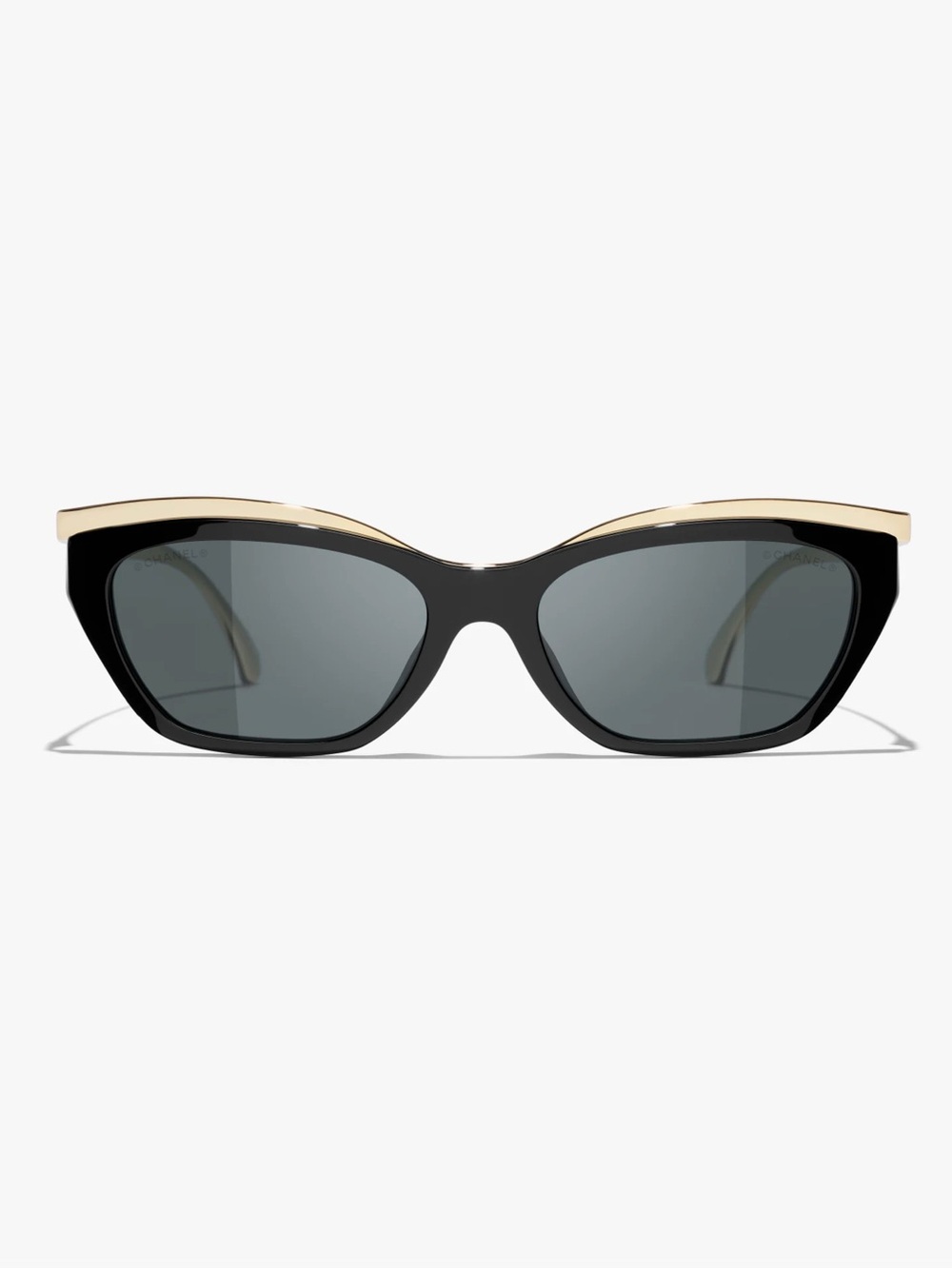 NEW CHANEL Black and Gold Cat-Eye Sunglasses with Quilted Black Case